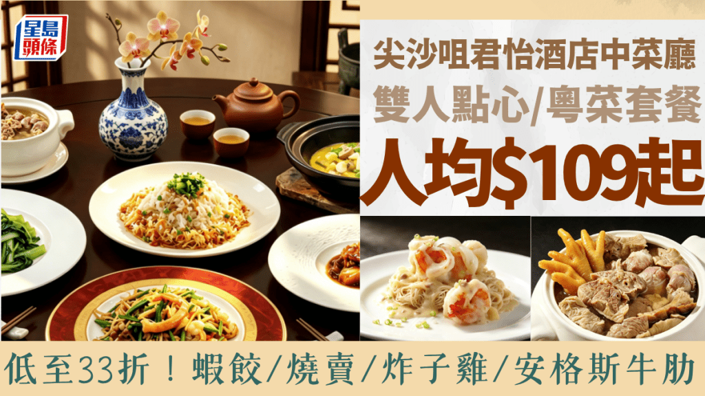 尖沙咀君怡酒店中菜廳低至33折！人均$109起歎雙人點心/粵菜套餐 蝦餃/燒賣/炸子雞/安格斯牛肋