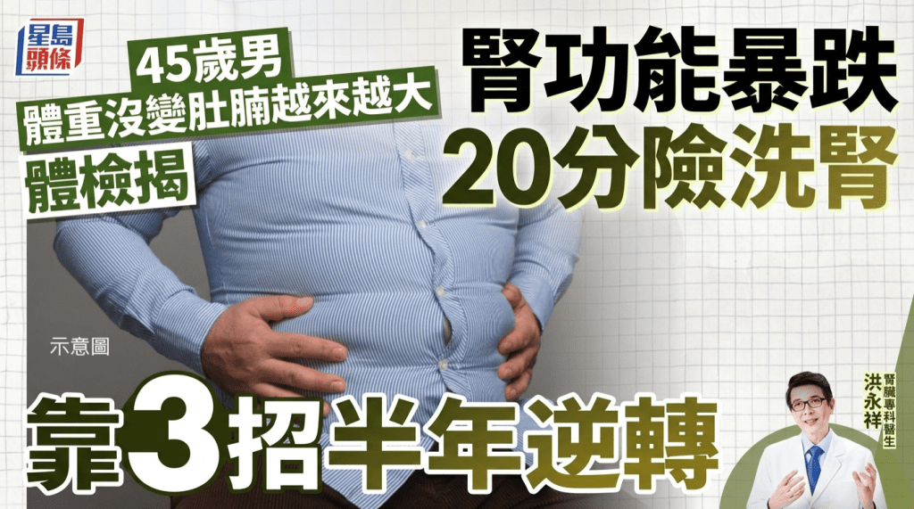 45歲男體重沒變肚腩越來越大 體檢揭腎功能暴跌20分險洗腎 靠3招半年逆轉