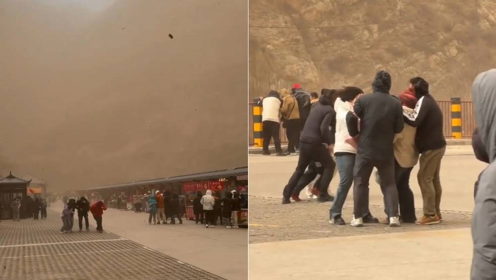 山西大同多景區受極端大風天氣影響。