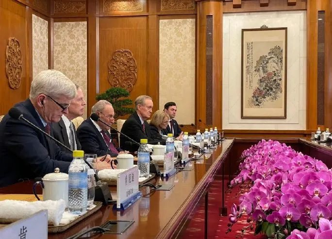 美国参议院多数党领袖舒默与王毅举行会谈。微博