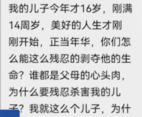 一名汕头父亲称15岁儿子遭两名同龄男生杀害。