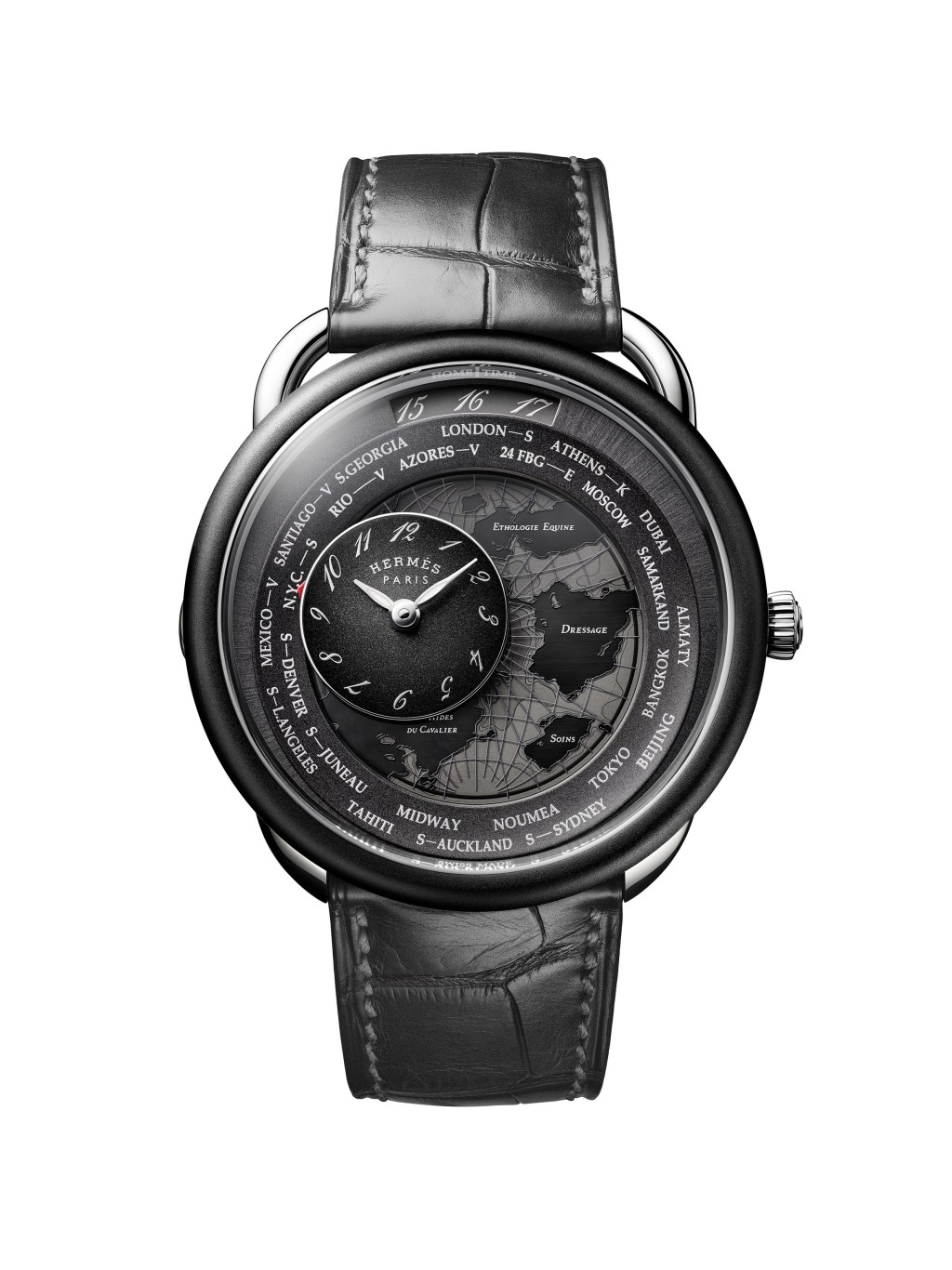 Hermès Arceau Le Temps Voyageur Watch 表殼：41mm DLC鈦金屬 機芯：H1837自動 售價$259,800