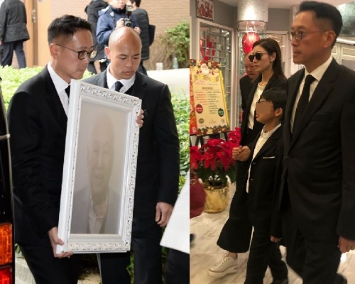 許晉亨捧着父親遺照步入禮堂。圖左
