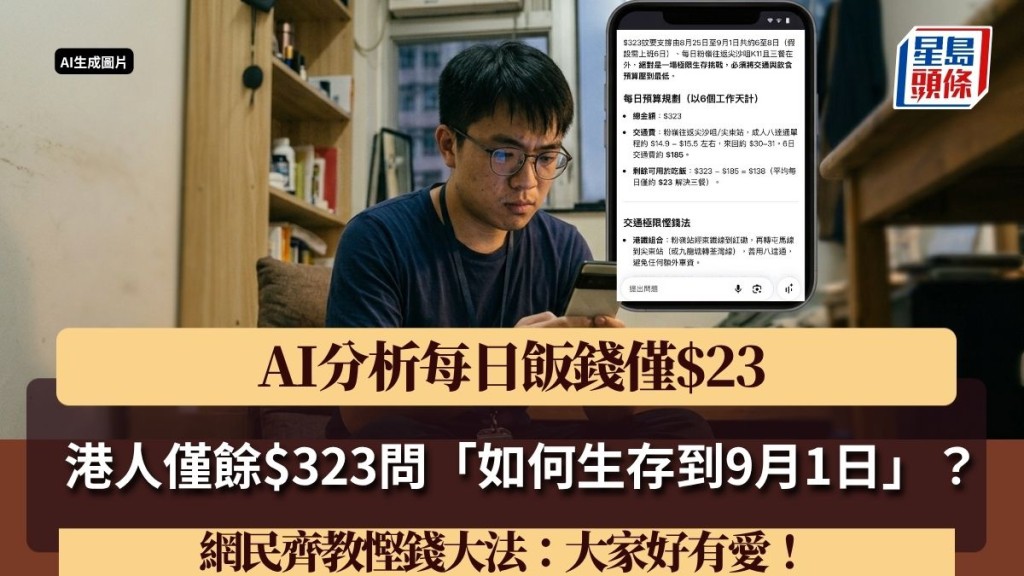 港人僅餘$323問「如何生存到9月1日」？AI分析每日飯錢僅$23 網民齊教慳錢大法：大家好有愛！
