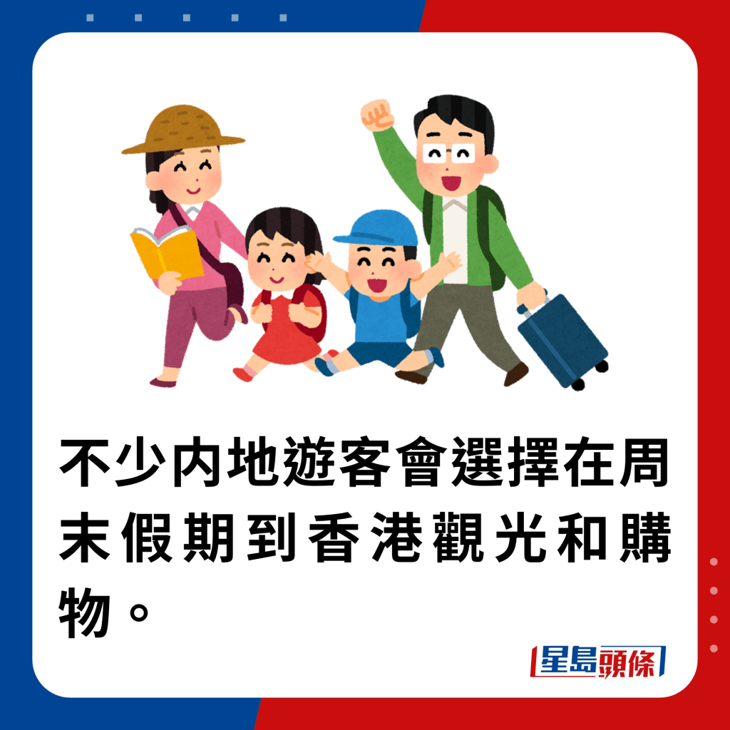  不少内地游客会选择在周末假期到香港观光和购物。