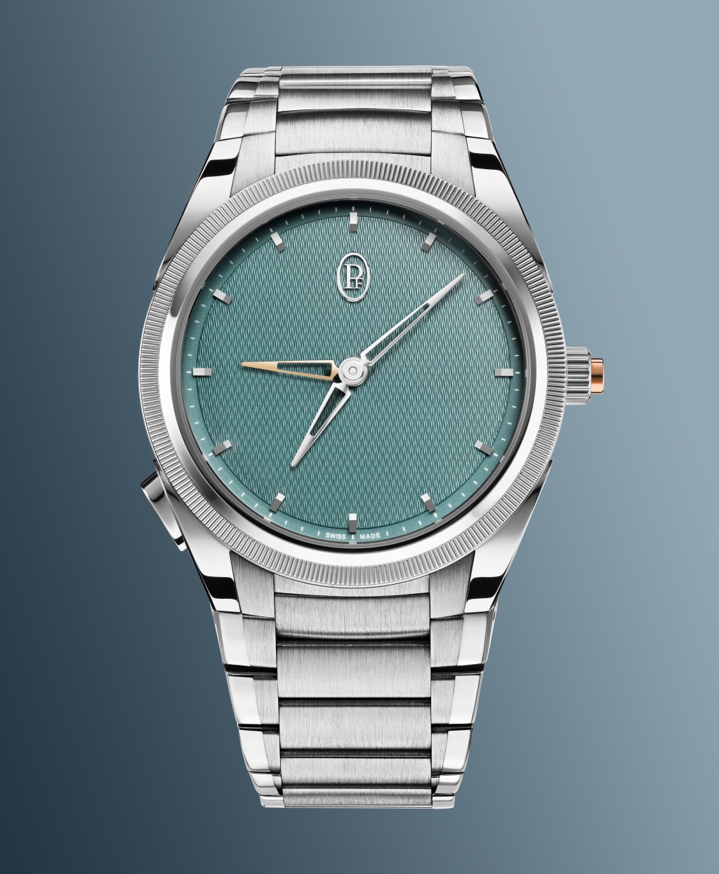 Parmigiani Tonda PF GMT Rattrapante Verzasca,錶殼:40mm不鏽鋼(鉑金錶圈)/ 機芯:PF051自動 / 售價:$253,000。 Parmigiani Tonda PF GMT Rattrapante Verzasca,錶殼:40mm不鏽鋼(鉑金錶圈)/ 機芯:PF051自動 / 售價:$253,000。