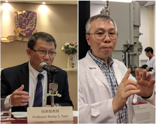 林漢明(右)指正在適應申請書的格式要求。圖左為段崇智。