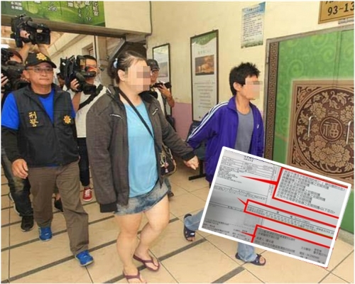 女嬰的母親(右二)及其同居男友(右一)。網圖
