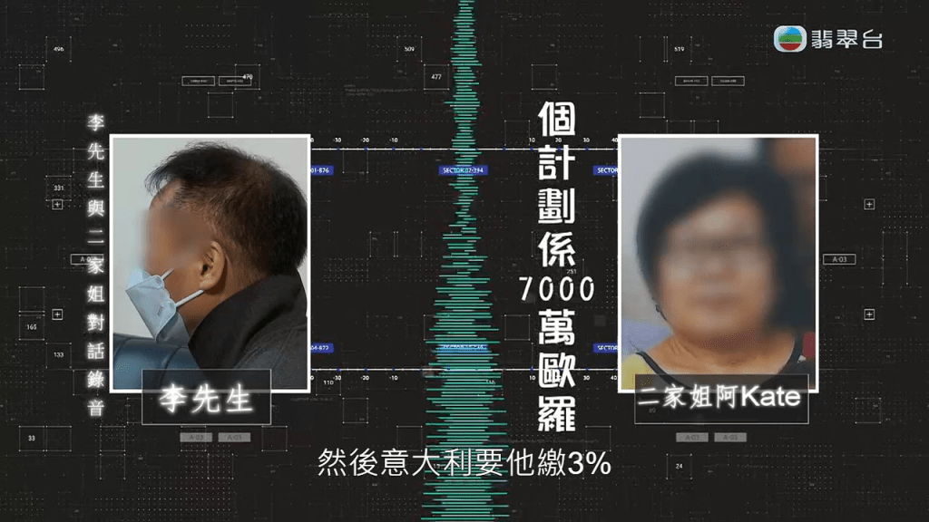 录音中Kate更透露不断借钱，是为得到一笔更大财富：「因为要交税，你知唔知佢收入几多？个project系7,000万欧罗（约5.91亿港元）。」