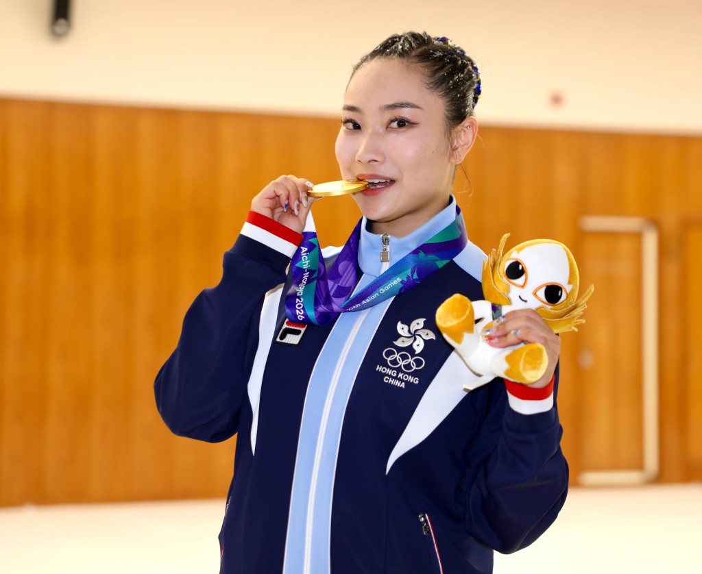 沈曉榆憑武術女子長拳為港隊贏得今屆亞運首面金牌。徐嘉華攝 沈曉榆憑武術女子長拳為港隊贏得今屆亞運首面金牌。徐嘉華攝