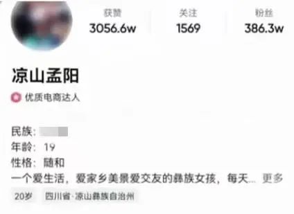 「凉山孟阳」在某短视频平台的粉丝超过386万。