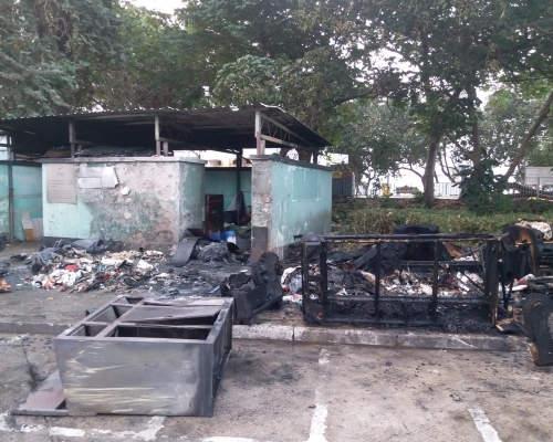 懷疑有燒烤人士將燒剩未完全熄滅的炭灰，連同垃圾一同棄置肇禍。