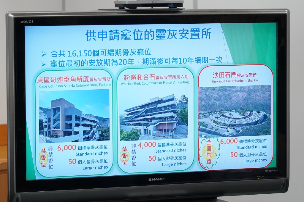 新一輪16,150個可續期骨灰龕位,包括和合石、東區哥連臣角新廈和沙田石門靈灰安置所。葉偉豪攝 新一輪16,150個可續期骨灰龕位,包括和合石、東區哥連臣角新廈和沙田石門靈灰安置所。葉偉豪攝