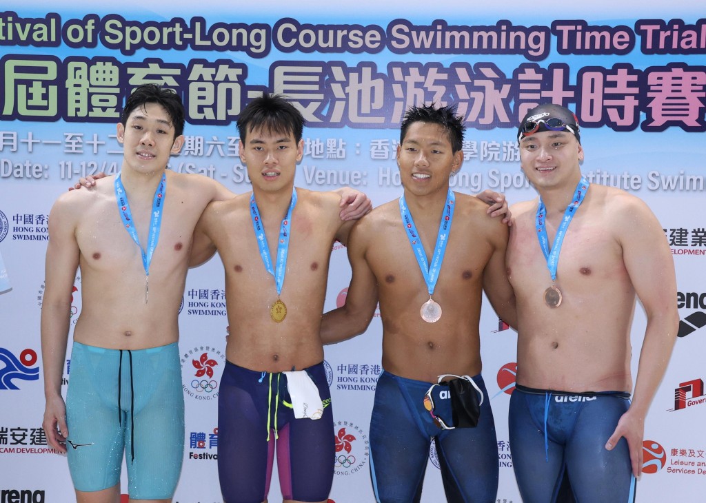 男子50米背泳：余東豈（左二）在早上初賽以25秒91刷新港績（舊紀錄是五年前劉紹宇（今仗雙季軍之一）的26秒正），他在決賽以25秒99奪冠。徐嘉華攝