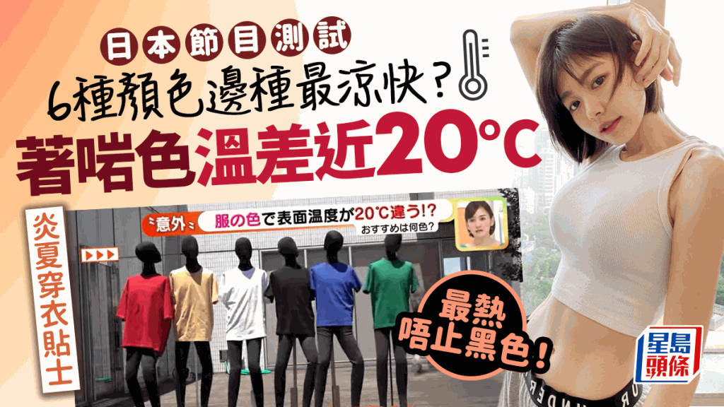 夏天衣著｜日本節目實測6種顏色衣服吸熱情況 最大溫差可達20°C 涼快要穿這3色！