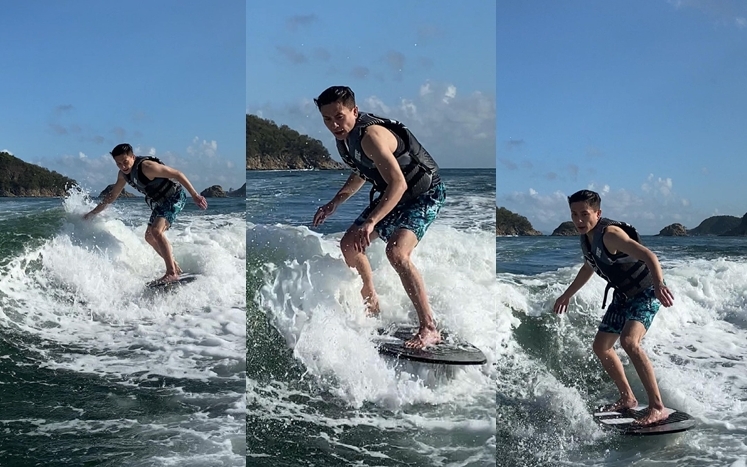 Wakesurf初哥黃宗澤玩得有板有眼。