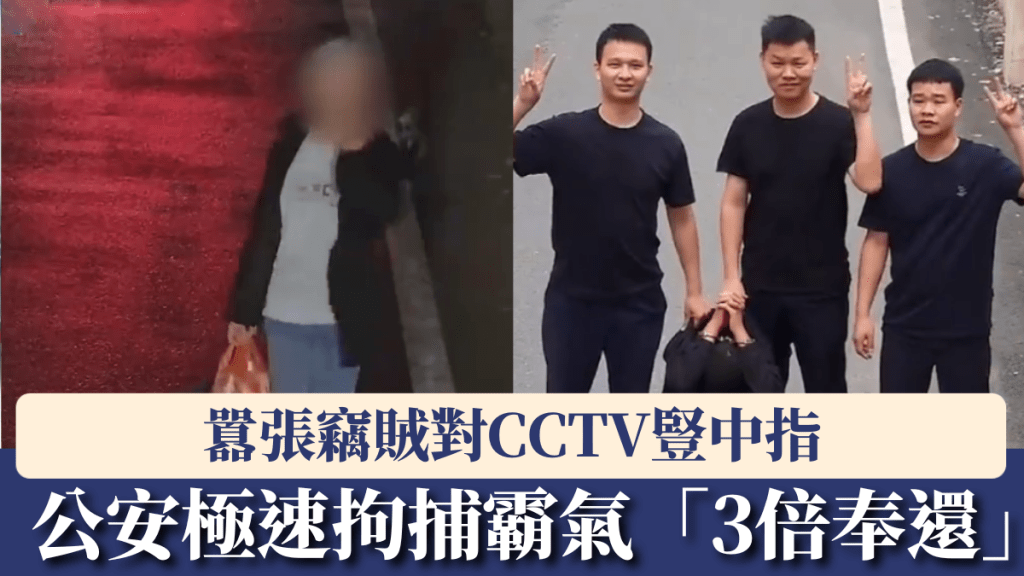 內地囂張竊賊對CCTV豎中指，公安極速拘捕霸氣「回敬」。
