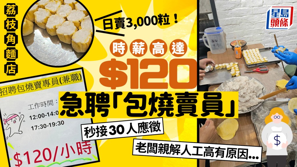 荔枝角麵店日賣3,000粒燒賣！時薪$120+6大福利急聘「包燒賣員」 老闆親解人工高有原因...