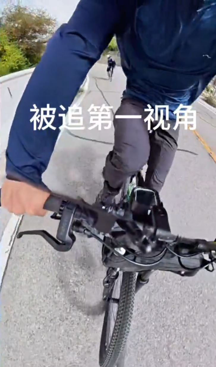 有在西藏騎單車旅行的車友遭氂牛狂追3分鐘。抖音@逸游