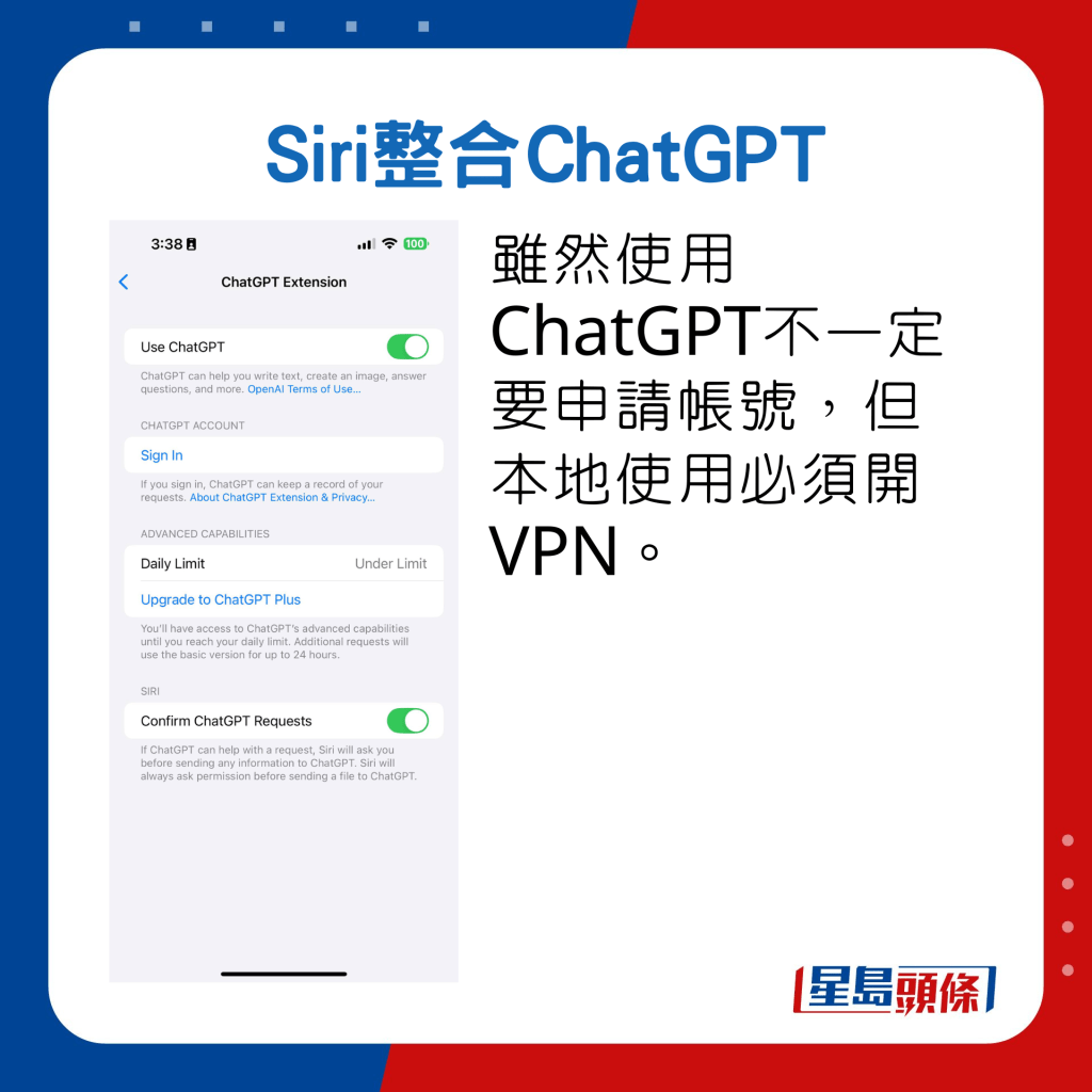 虽然使用ChatGPT不一定要申请帐号，但本地使用必须开VPN。