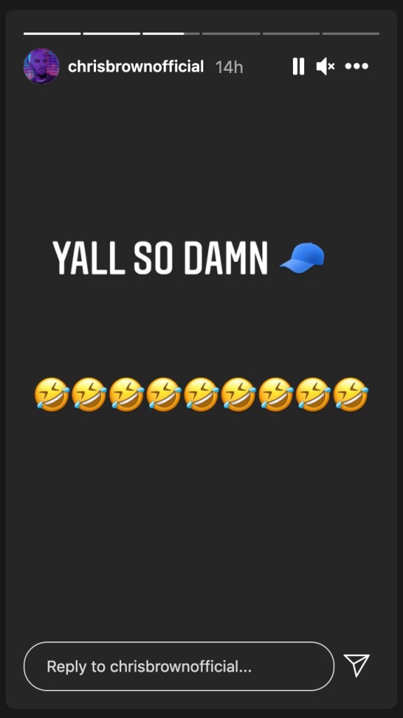 Chris Brown在限時動態留言︰「你真該死！」