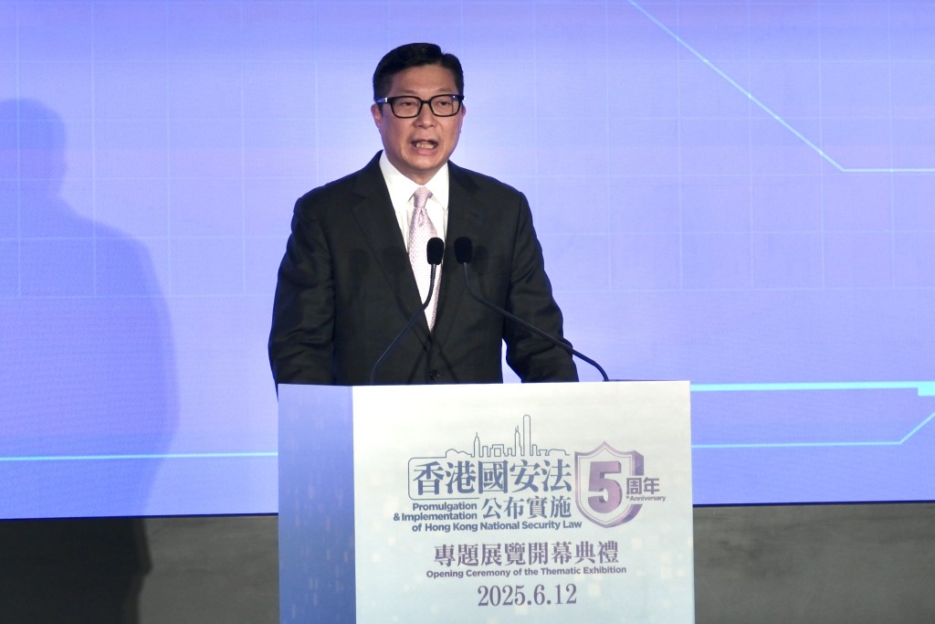 鄧炳強表示仍有外部勢力死心不息,不斷危害國家和香港的安全。盧江球攝 鄧炳強表示仍有外部勢力死心不息,不斷危害國家和香港的安全。盧江球攝