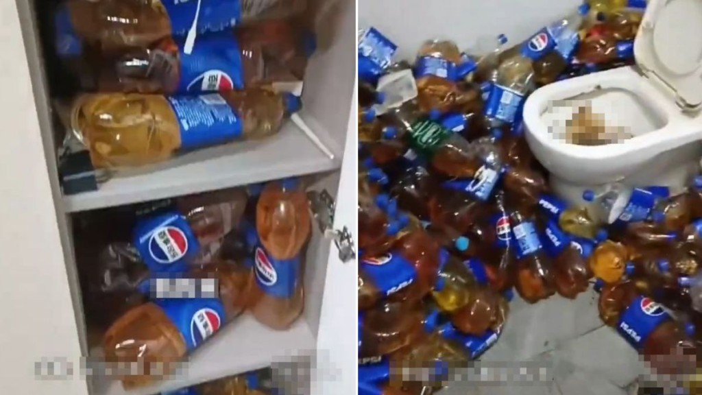 業主入屋後，發現單位內有數十支載有尿的可樂樽。《南方日報》