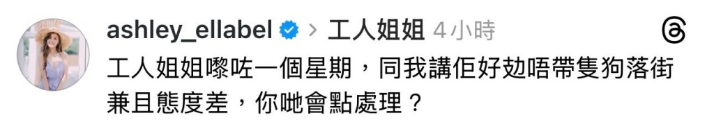 朱智賢大呻工人姐姐不帶愛犬散步。