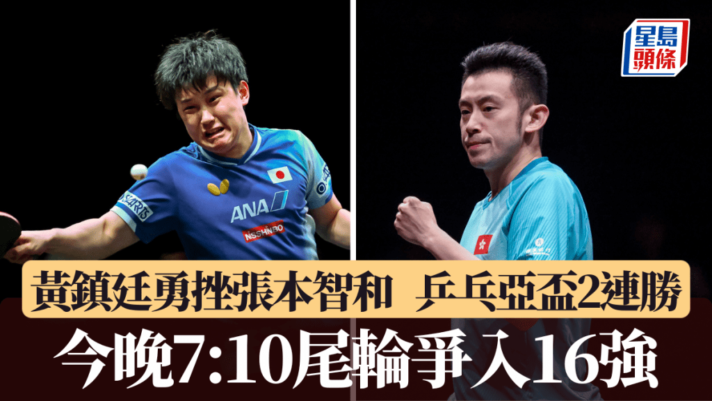 黃鎮廷勇挫張本智和，小組取2連勝。新華社