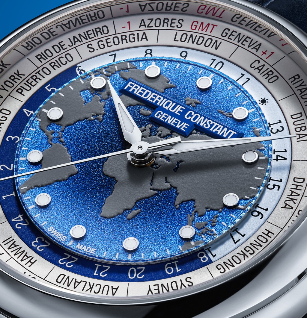 Frederique Constant Manufacture Classic Worldtimer,錶殼:40mm不鏽鋼 / 機芯:FC-719自動 / 限量:88枚(鑲鑽款)/ 售價:$46,800、$74,800(鑲鑽款)。 Frederique Constant Manufacture Classic Worldtimer,錶殼:40mm不鏽鋼 / 機芯:FC-719自動 / 限量:88枚(鑲鑽款)/ 售價:$46,800、$74,800(鑲鑽款)。