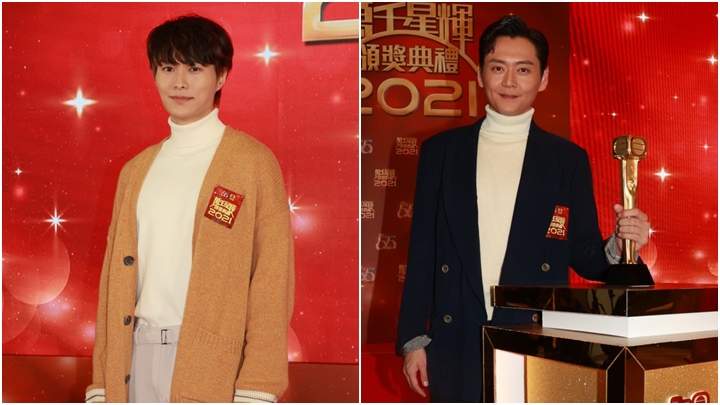 胡鴻鈞(左)及張振朗現身《萬千星輝頒獎禮2021》記者會。