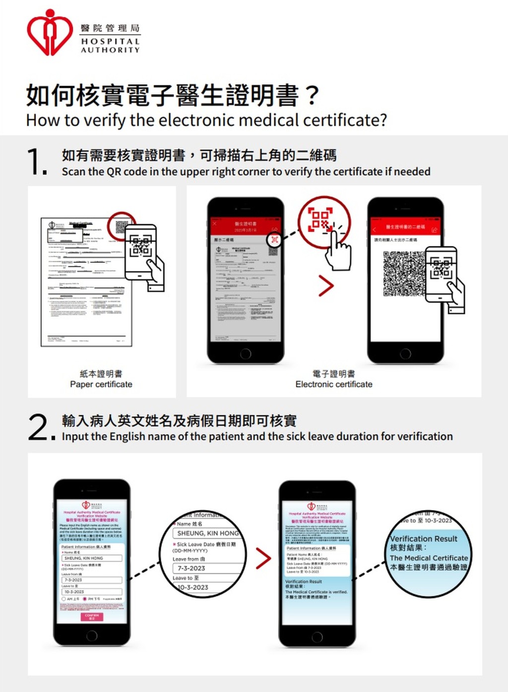 醫管局HA Go應用程式可供查核電子醫生證明書的真確性。