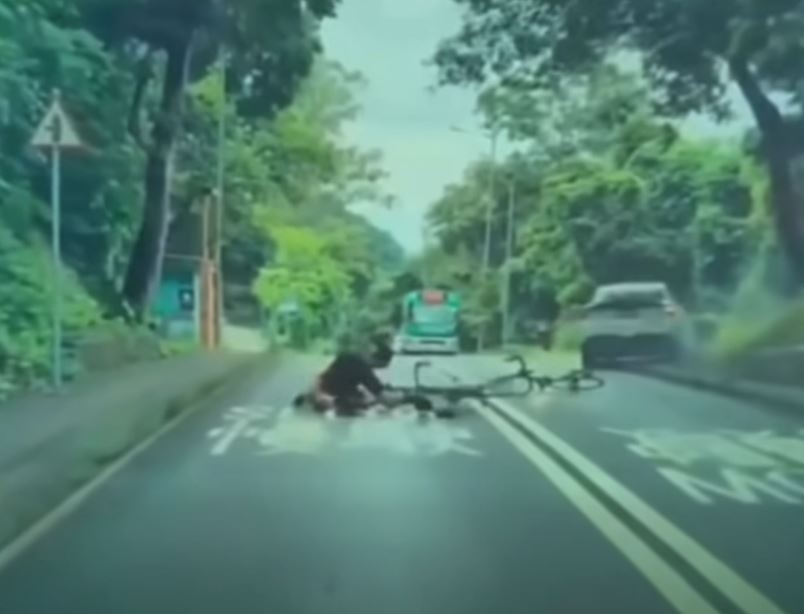 兩名單車漢雙雙倒地受傷。fb「車cam L（香港群組）」影片截圖