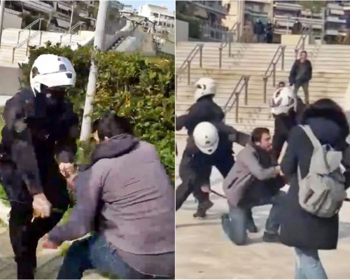 希臘一名男子涉違封城令而被警方拘捕，期間遭警方毆打。網圖