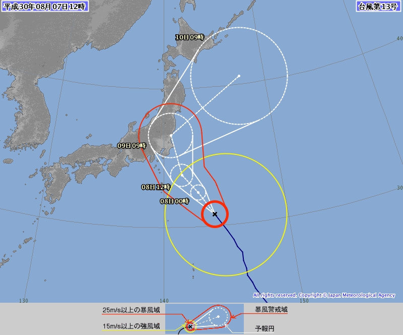 颱風「珊珊」預計明日深夜至後日清晨登陸關東。日本氣象廳圖片