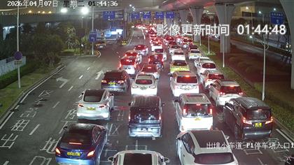 港珠澳大橋珠海口岸（往香港方向）的汽車長龍超過500米，等候檢查時間逾40分鐘。credit： 港珠澳大橋珠海口岸圖片