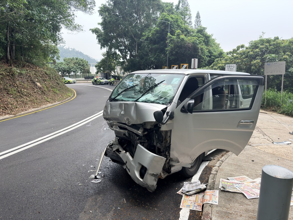 輕貨車頭毀爛不堪。