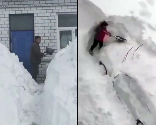 齊齊哈爾遇37年來最大暴雪,居民爬窗出門、雪堆挖汽車。(網圖)
