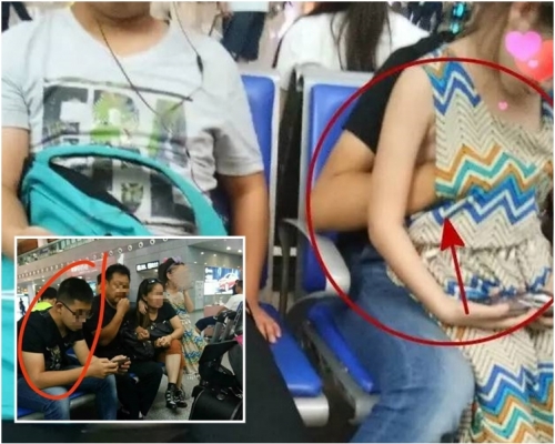 男子懷疑非禮女童(箭咀示)。小圖紅圈者為懷疑非禮男子。。網圖