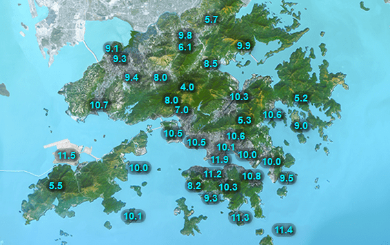 本港最低氣溫。天文台擷圖