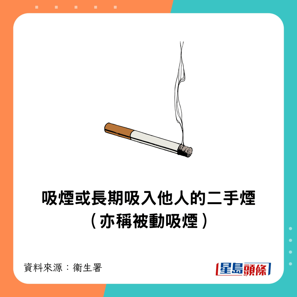 吸煙或長期吸入他人的二手煙(亦稱被動吸煙)