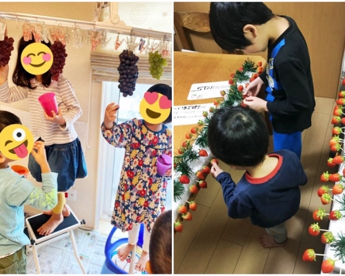 日本媽媽將家中變身葡萄園及士多啤梨園,讓小孩即摘即食。網圖