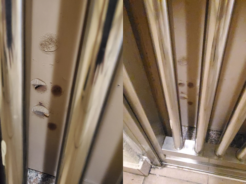 涉事單位大門有懷疑被火燒的痕跡。資料圖片