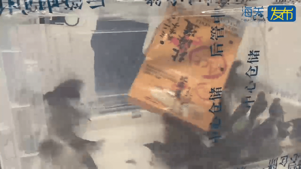 餅乾盒內藏有活鳥。海關發布 餅乾盒內藏有活鳥。海關發布