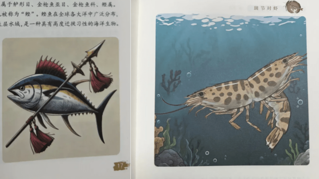 內地科普書現「雙頭蝦紅纓槍魚」插圖，剛入選「優秀圖書」即下架。觀察者網