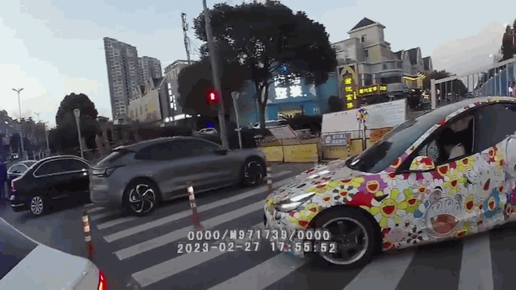 車身貼滿花碌碌「向日葵」的Tesla，太顯眼了。