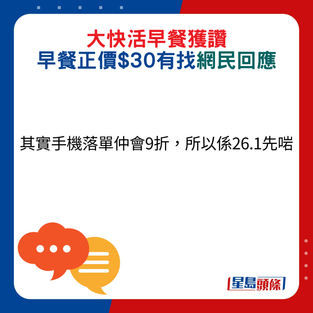 網民回應：其實手機落單仲會9折，所以係26.1先啱