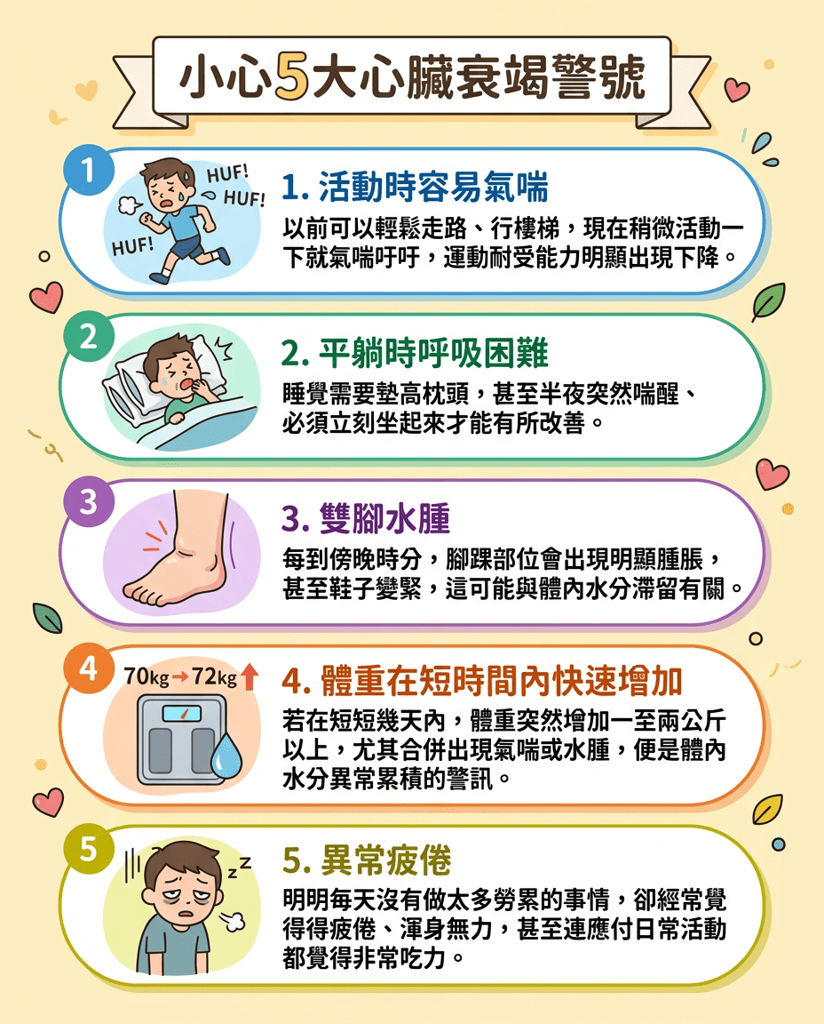 小心5大心臟衰竭警號 小心5大心臟衰竭警號