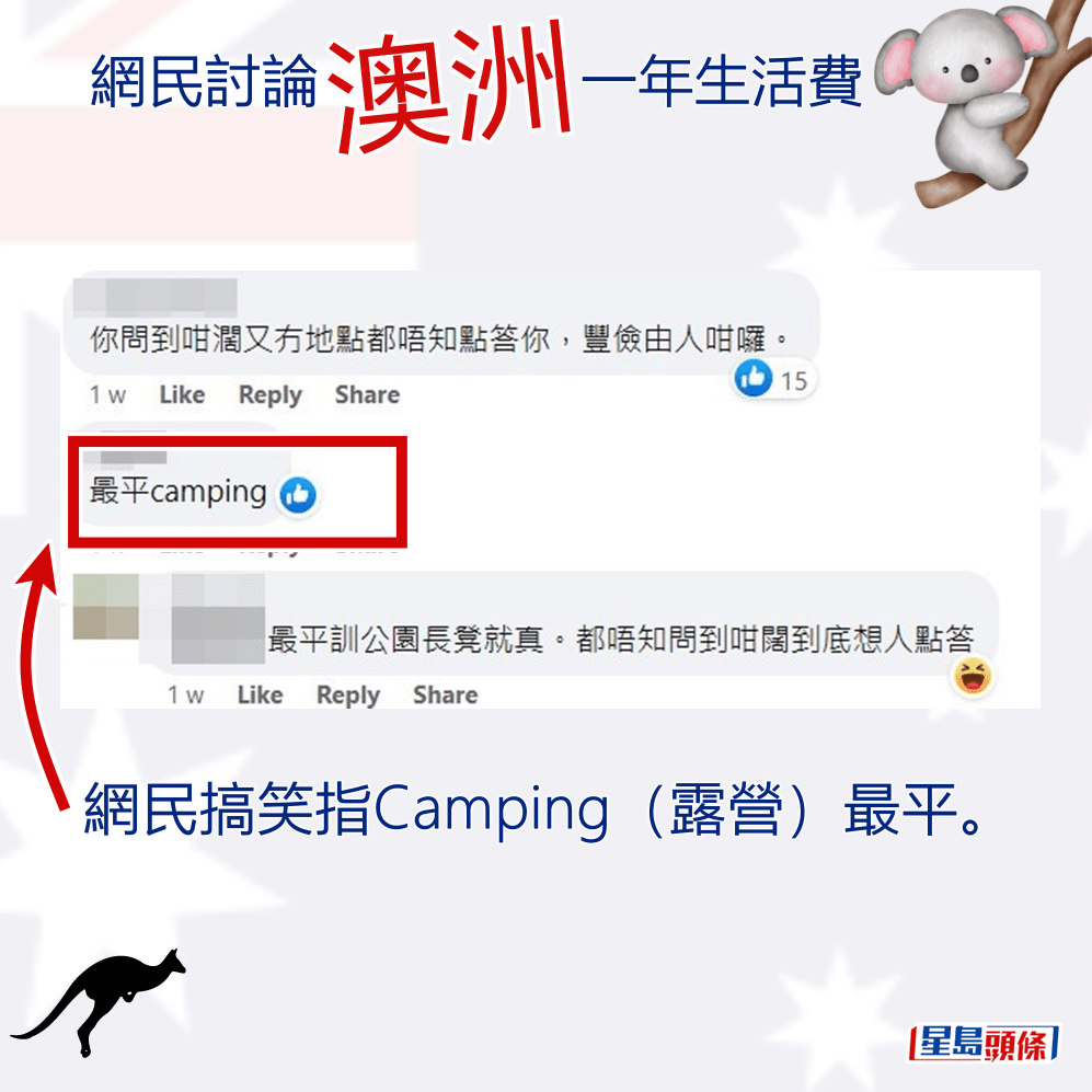 網民搞笑指Camping（露營）最平。fb「香港人移民澳洲🇦🇺」截圖