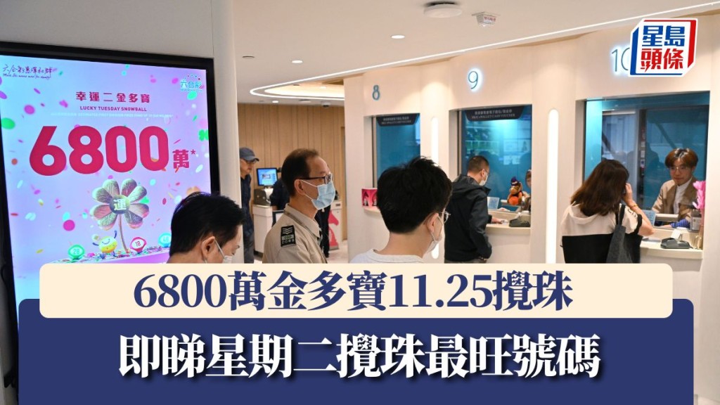 六合彩｜幸運二金多寶11.25攪珠 頭獎一注獨中6800萬 即睇星期二最旺號碼
